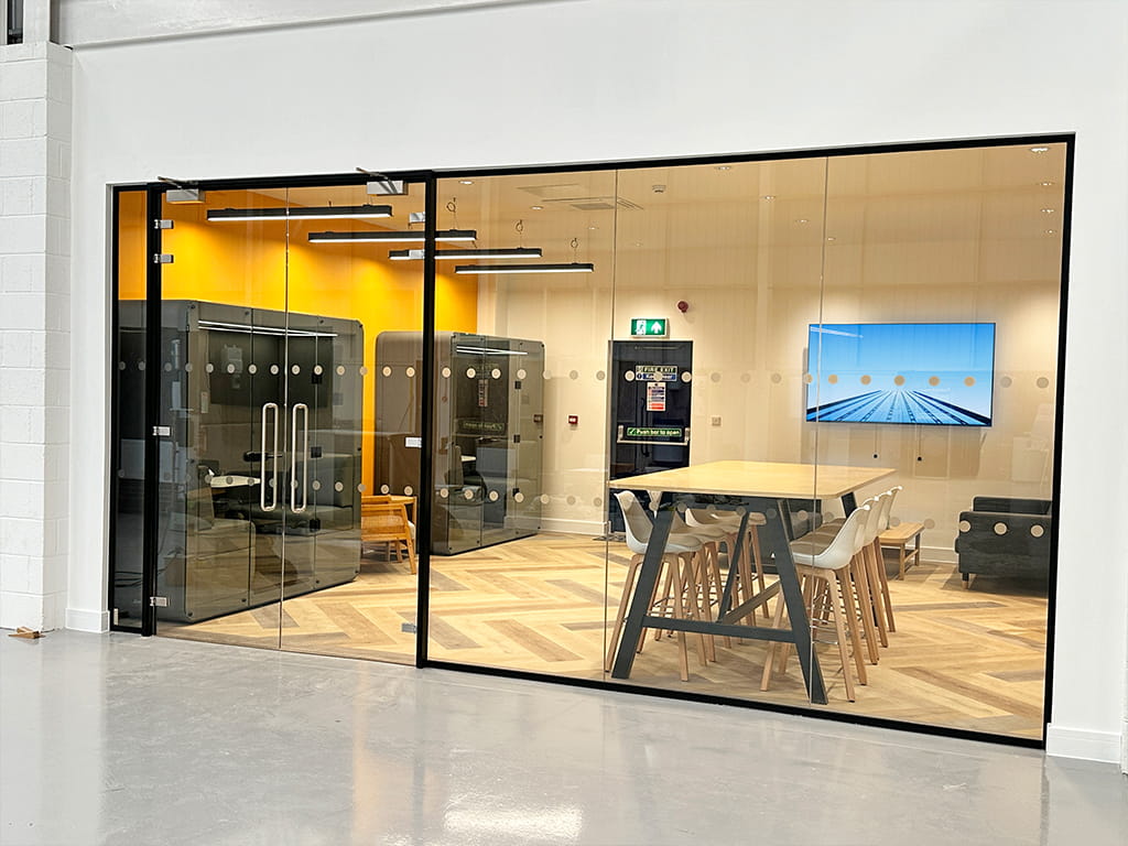 full height glazing under mezzanine floor